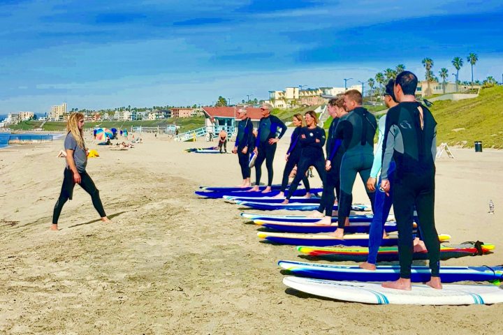 a group of people on a beach