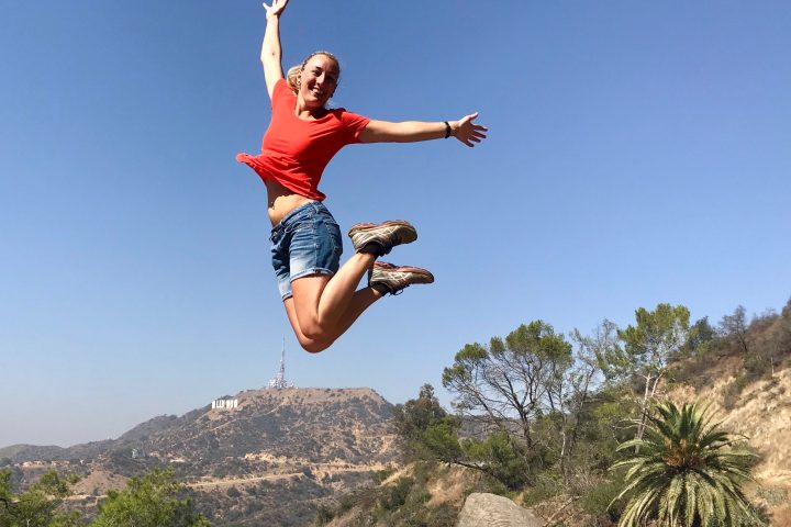 a person jumping up in the air