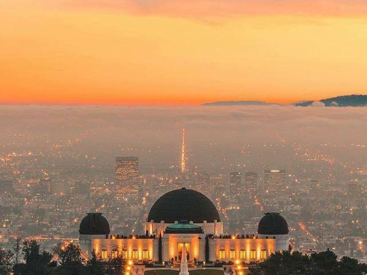a view of the griffith observatory at night on our griffith observatory hike