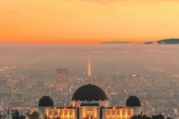 a view of the griffith observatory at night on our griffith observatory hike