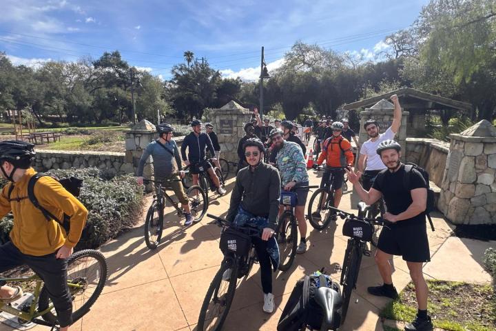 a group of people in a park