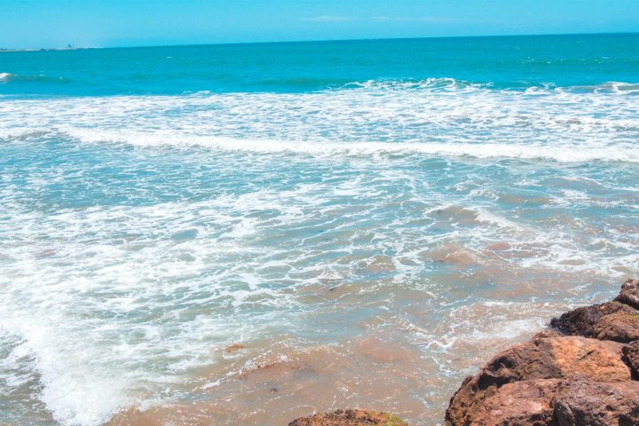 a close up of a rock near the ocean