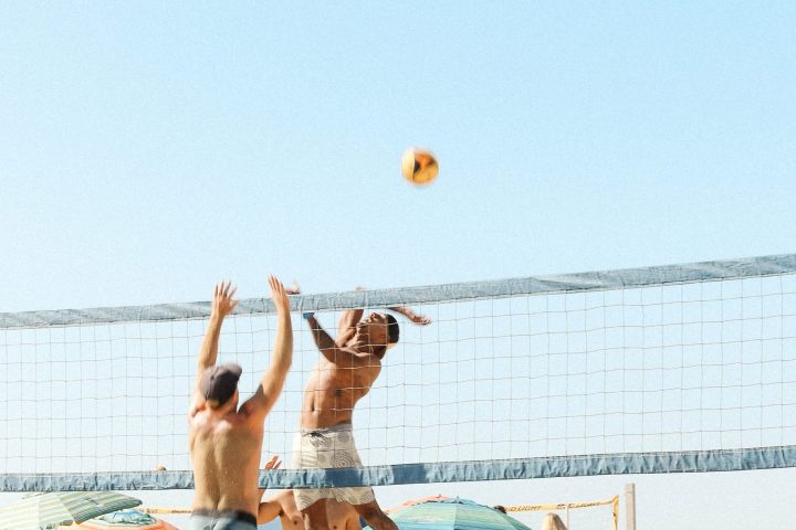 a group of people on a beach