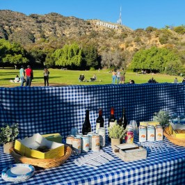 a group of people standing next to a fence