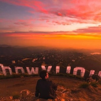 sunset at the hollywood sign on the hollywood sign hike