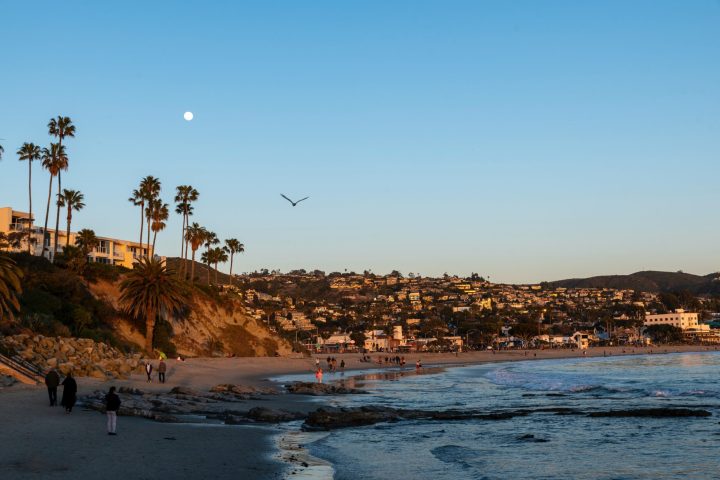a group of people on a beach near a body of water