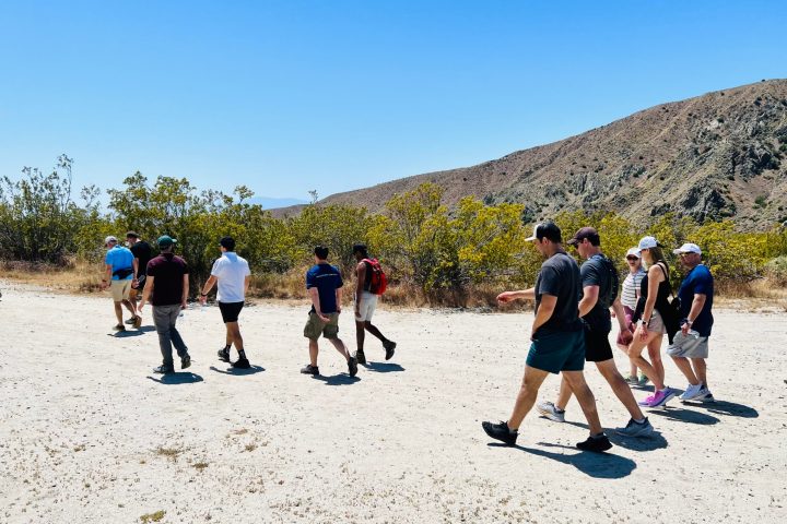 a group of people on a beach