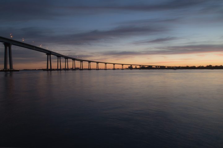 a long bridge over a body of water