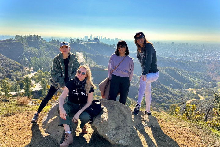Guests posing in front of the griffith observatory