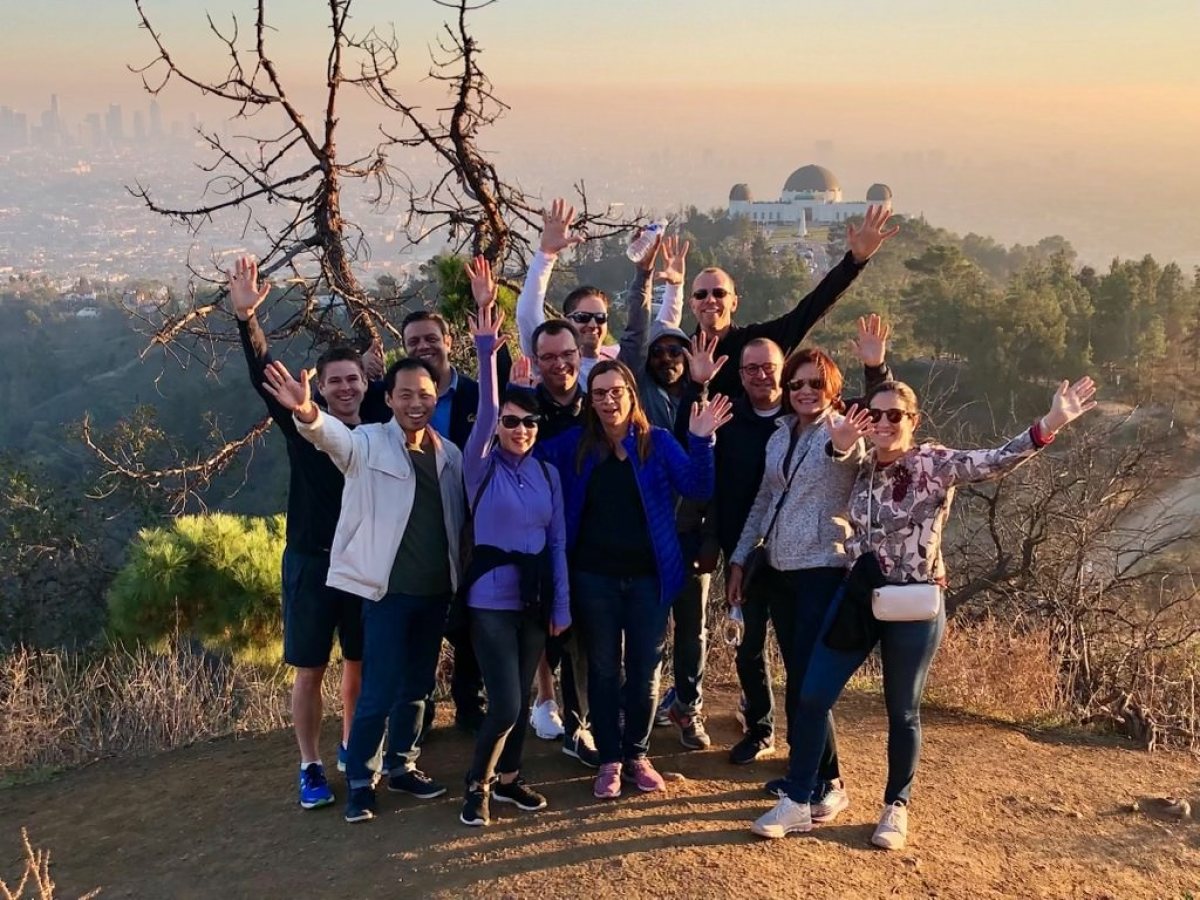 A group of tourists on a griffith observatory hike